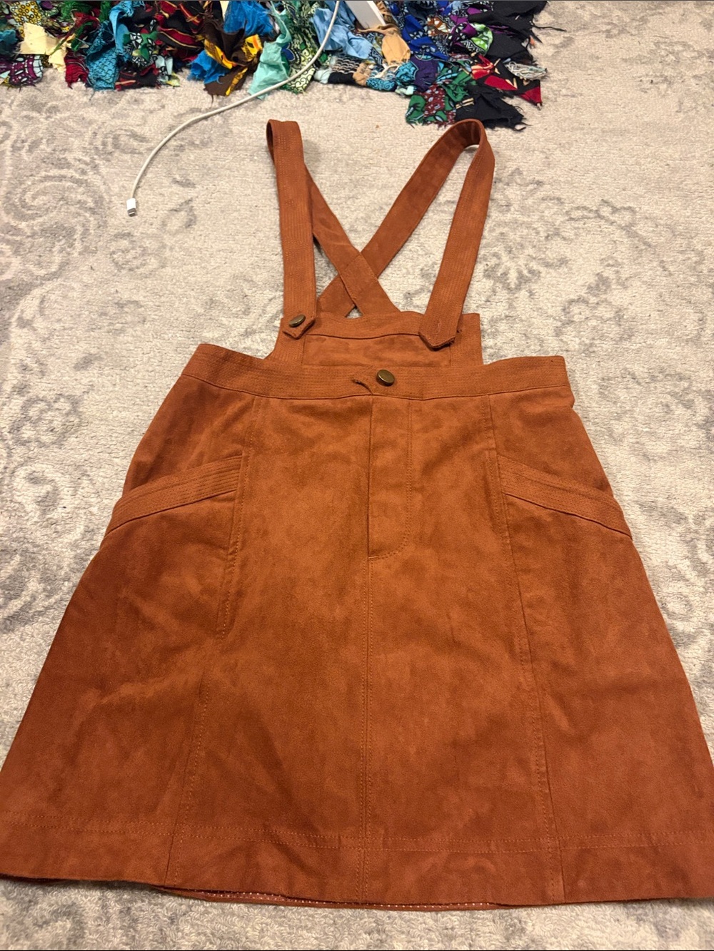 Suede jumper/overall skirt